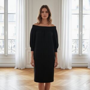 Strut & Bolt Black Shift Dress | Pearl Button Puffed Sleeves | Size Small